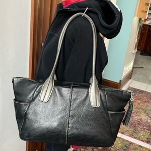 Bordelaise by HOBO  shoulder bag Platinum handles/black genuine leather Hobo bag